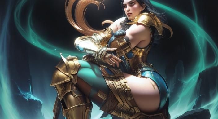 Iridescent Gold Armored Warrior in Underground World