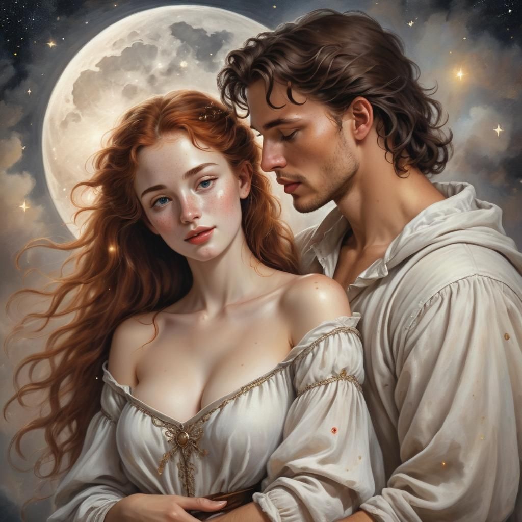 Renaissance Painting: Lovers in a Starlit Fantasy