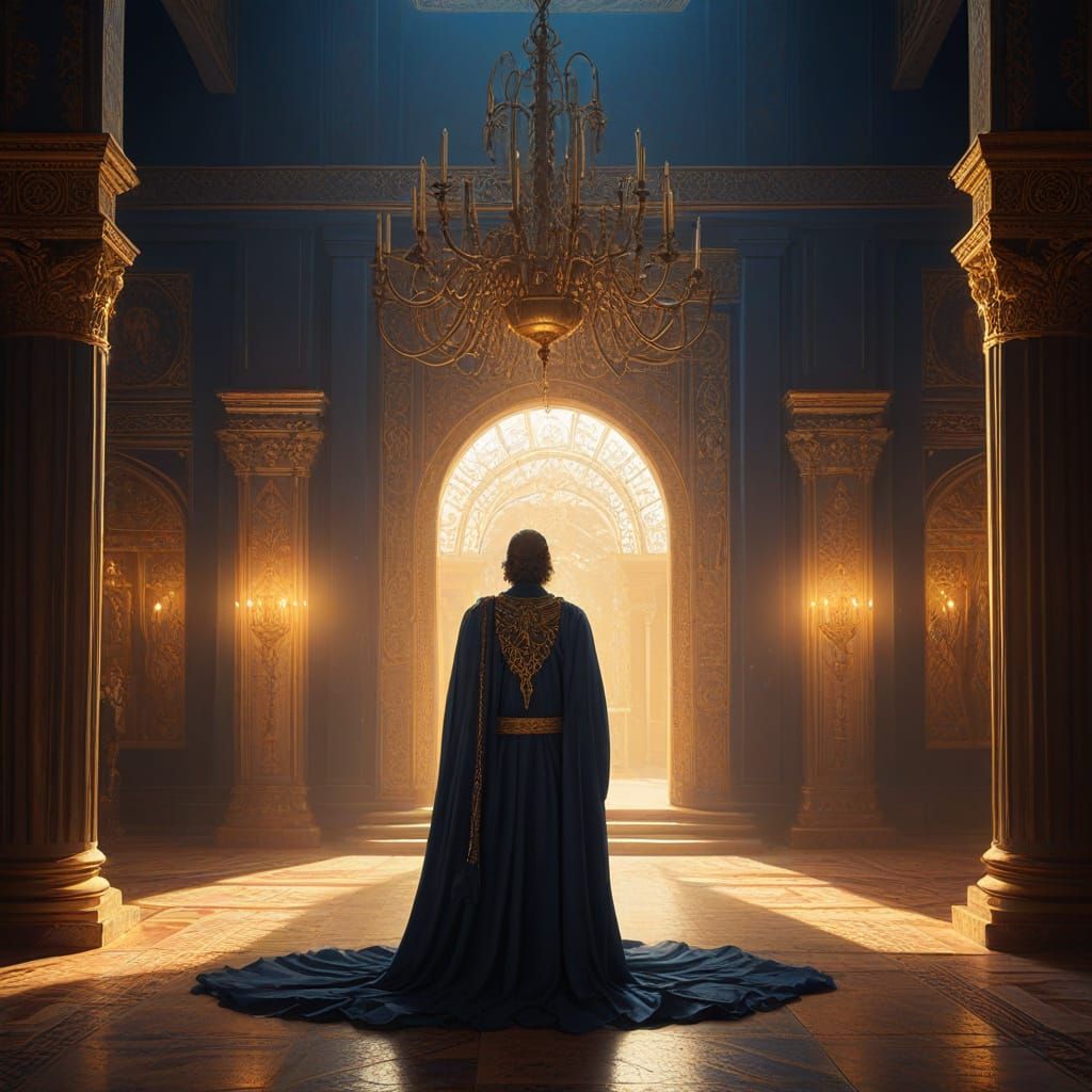 Ancient Persian Emperor in Golden Throne Room