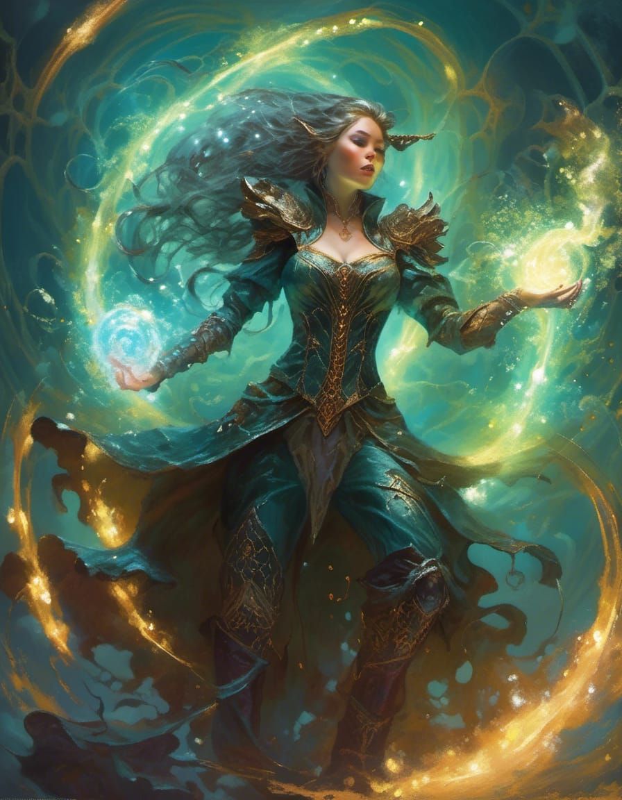 High Elf Sorceress Casting Magic in Ethereal Fantasy Style