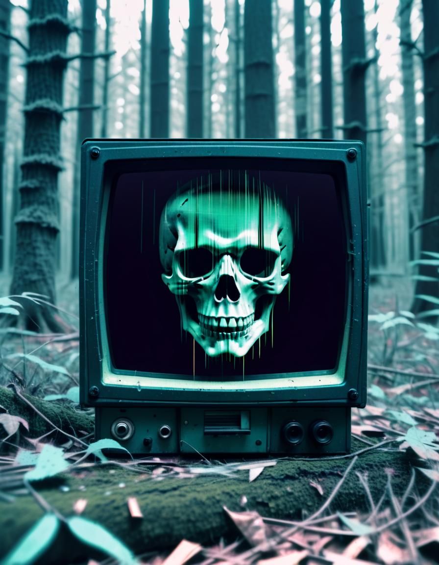 Creepy Ghost in Forest on Old VHS Tape