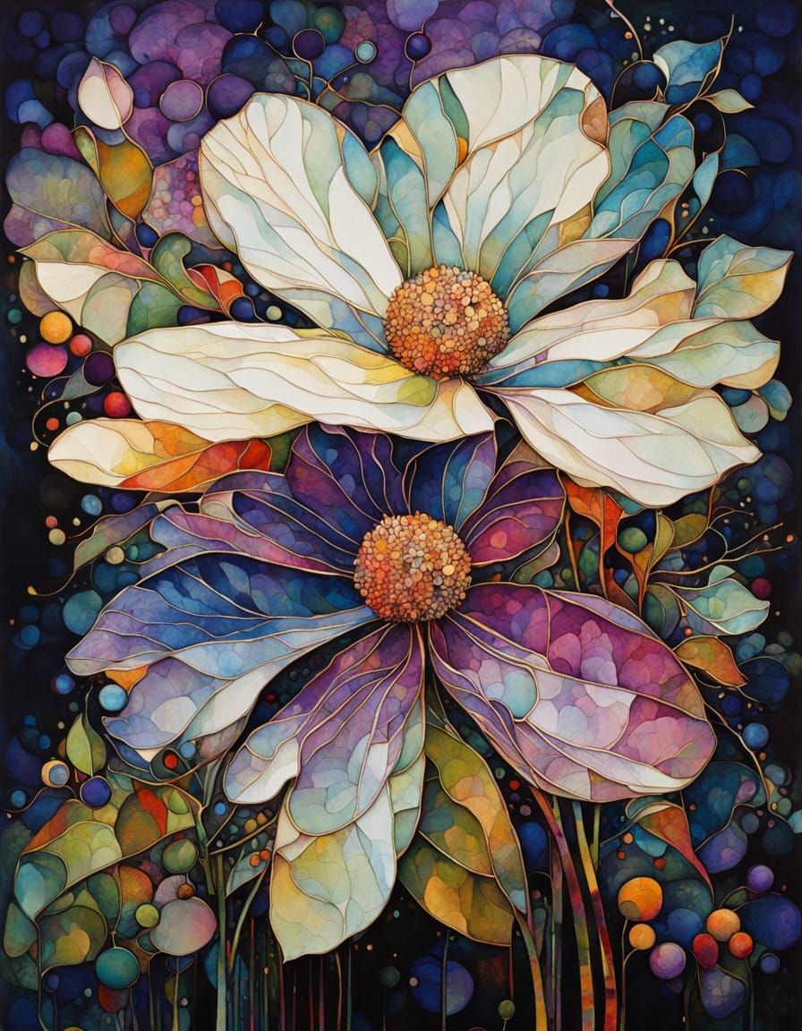 Vibrant Abstract Floral in Cubist Style