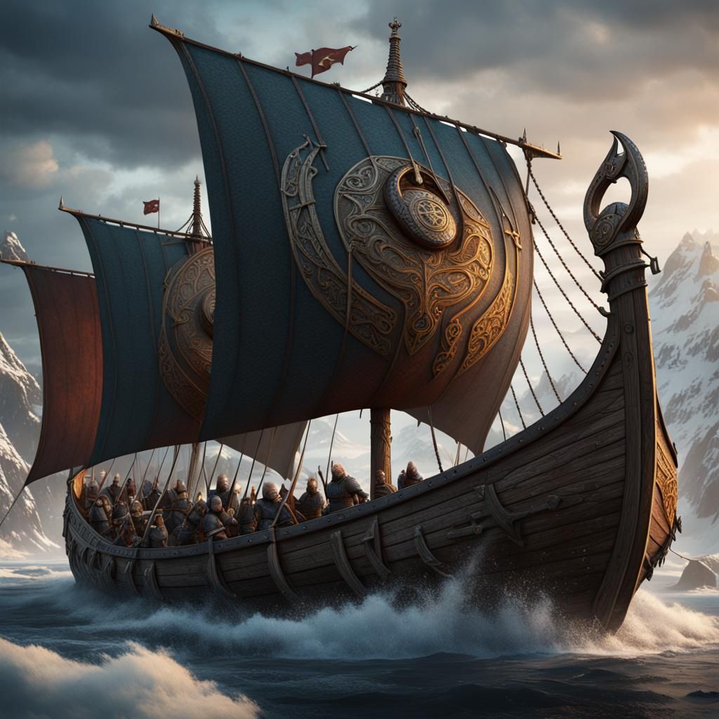 Detailed Viking Ship Matte Painting