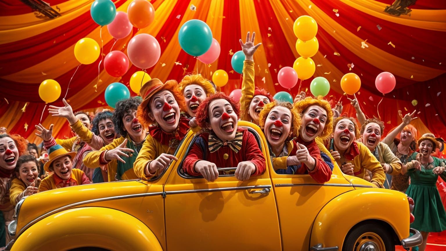 Circus Clowns Pack Into Tiny Yellow Car