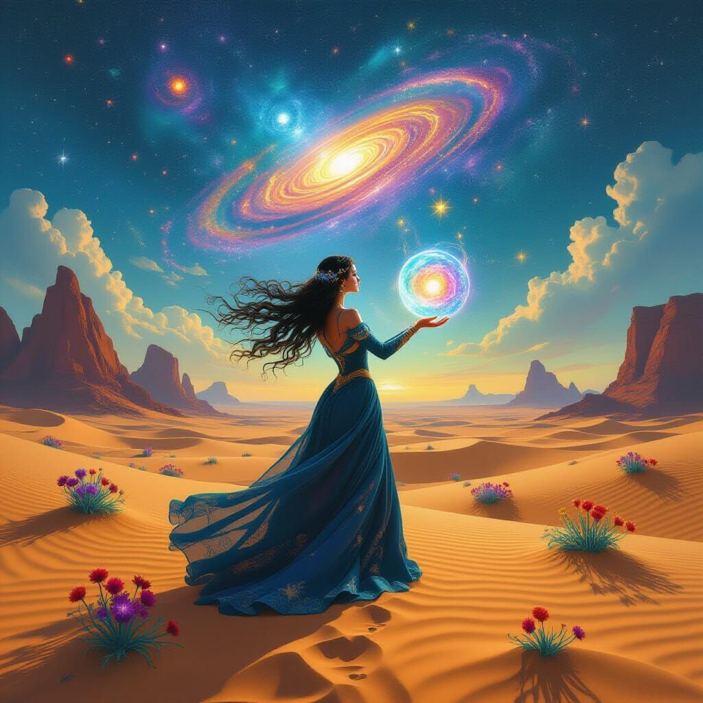 Sorceress Conjures Universe in Alien Desert Surrealism