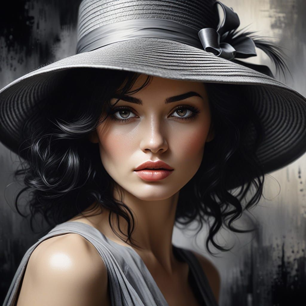 Glamorous Woman in Grey: Oil Painting in Art Deco Style