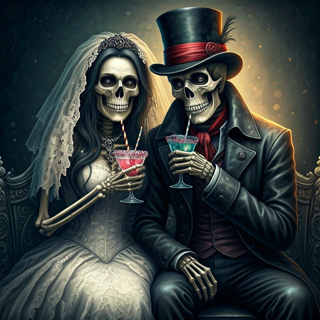Skeleton Couple's Whimsical Halloween Cocktail Date