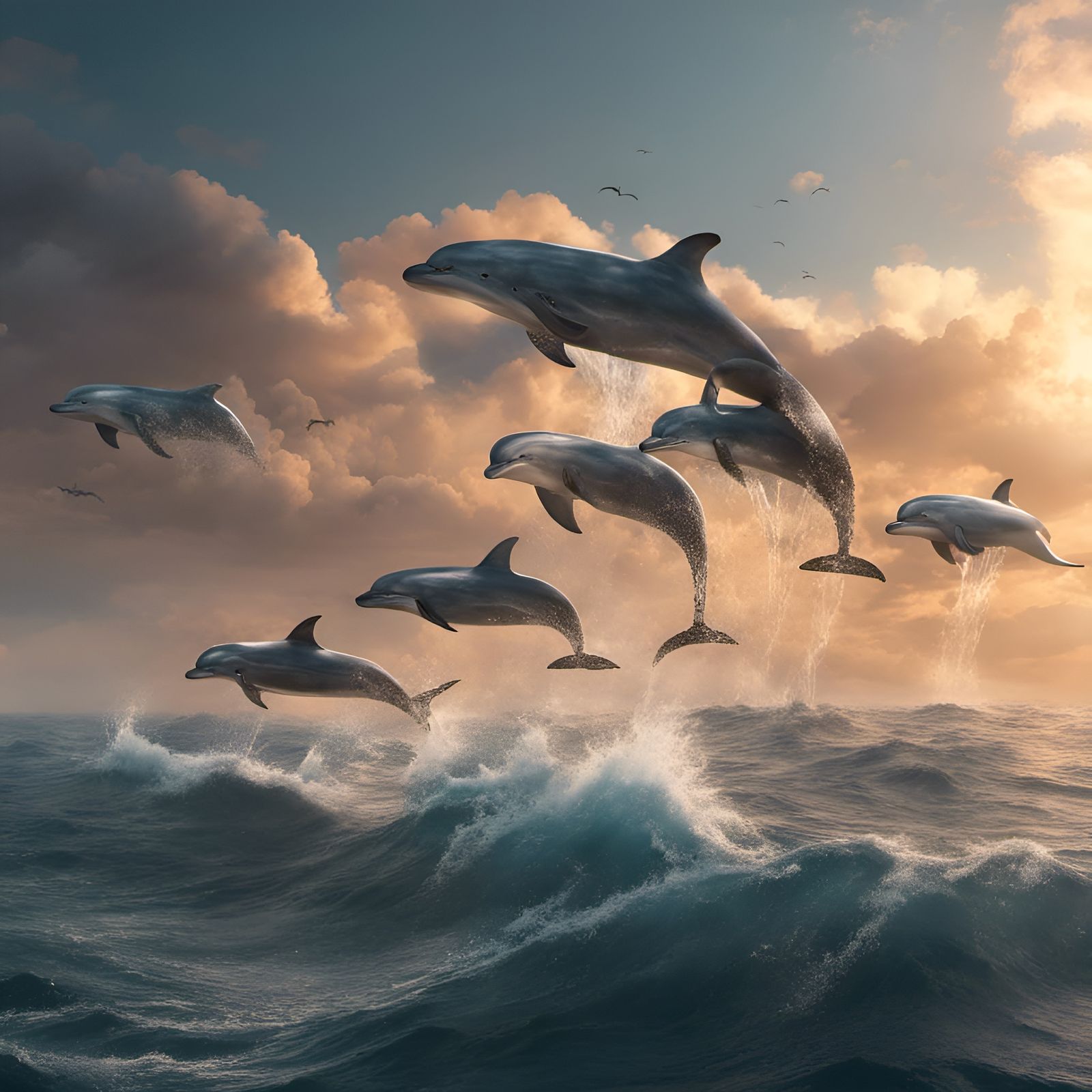 Winged Dolphins Fly Over Ocean: Fantasy Concept Art