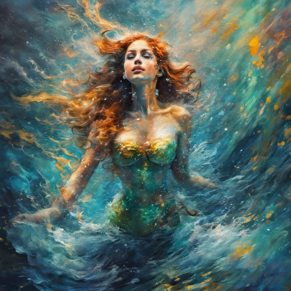 Mermaid Splash Art in Impressionist Street Art Style