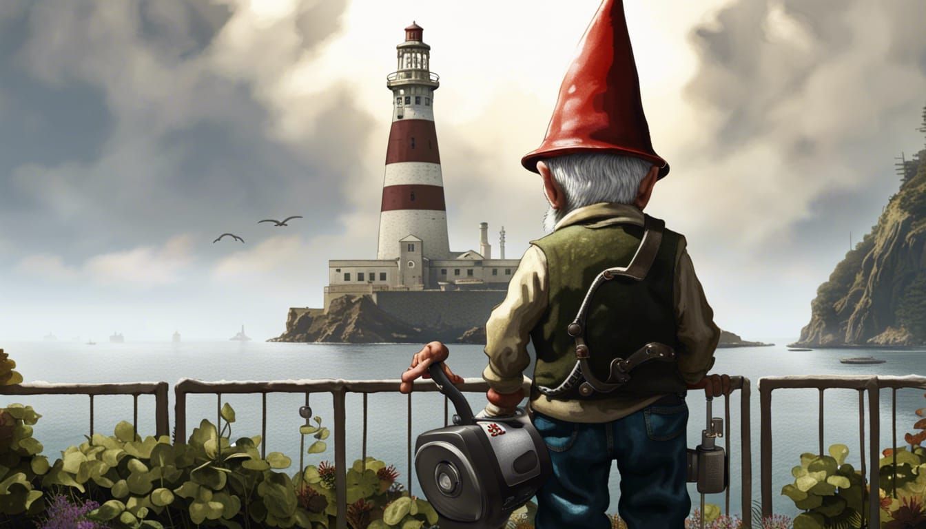 Gnome Visits Alcatraz in Concept Art Style