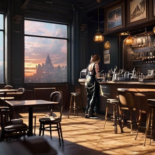 Cozy Evening: Barista in Empty Cafe