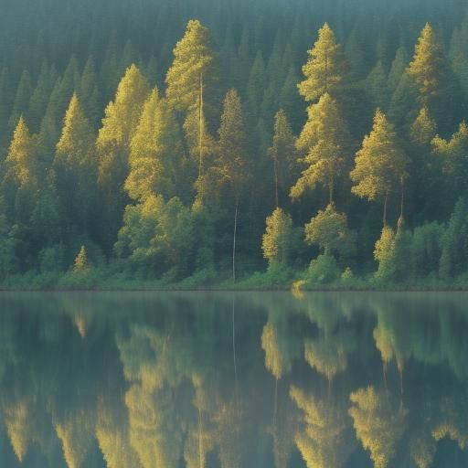 Magical Forest Reflected in Still Lake
