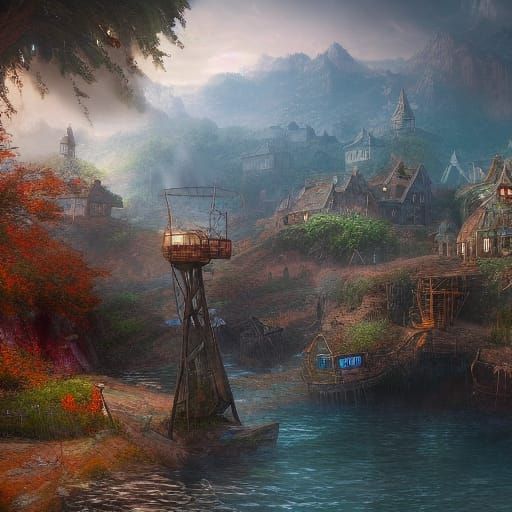 Fantastical Fishing Village in Deep Well