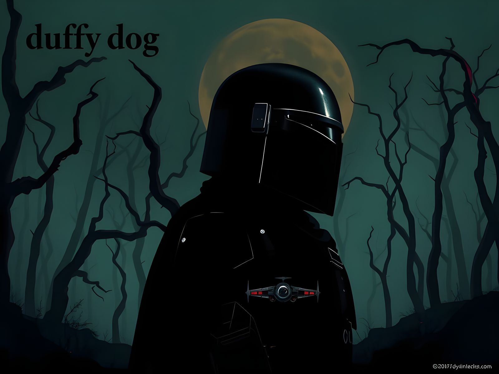 Tense Mandalorian Silhouette Poster in Dark, Atmospheric Sty...