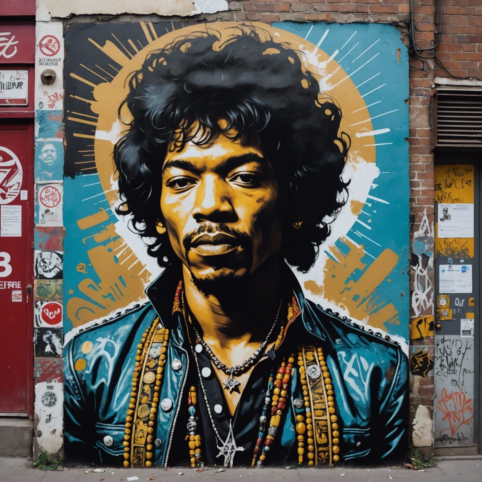 Jimmy Hendrix Portrait with Street Art Aesthetic