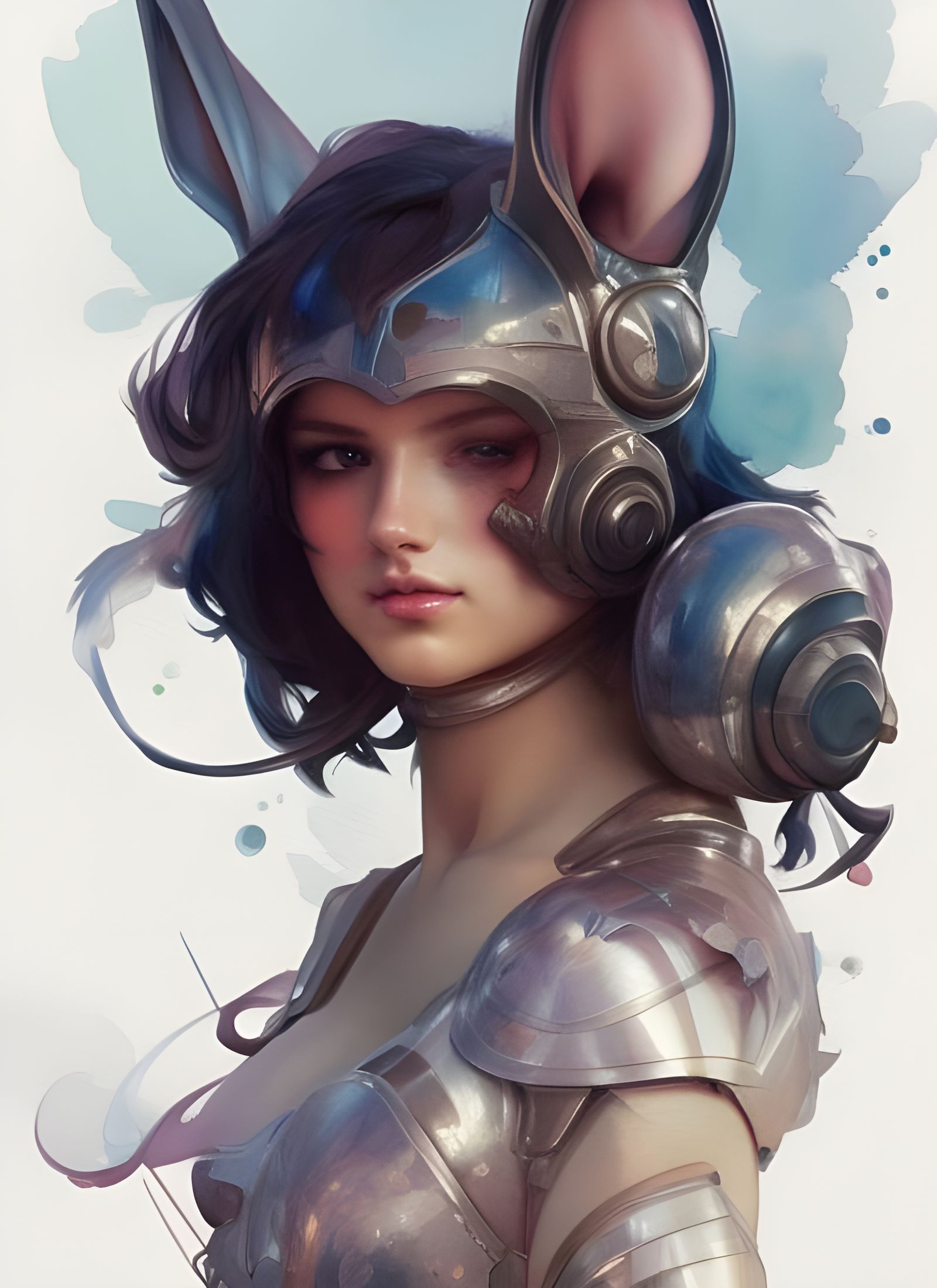 Cute Knight Rabbit Portrait in Watercolor Style