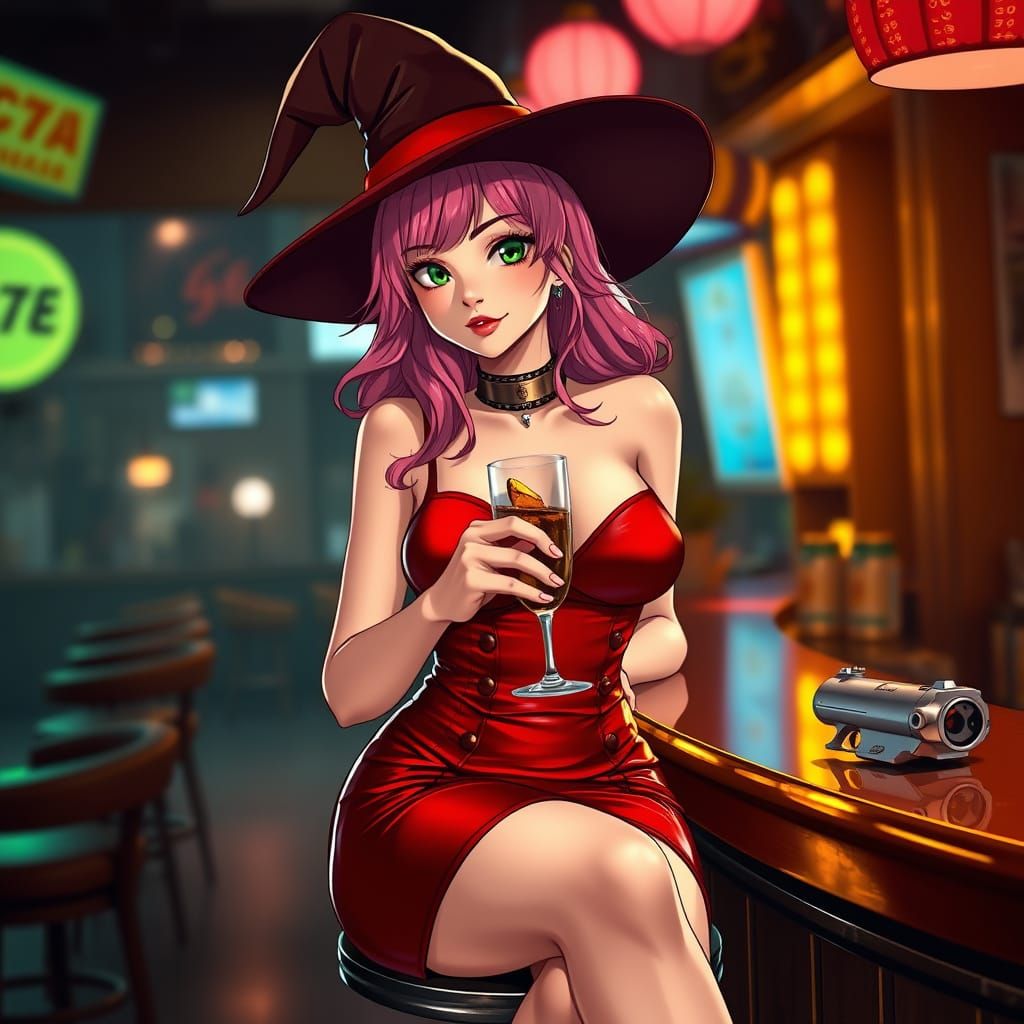 Mystical Young Witch in Whimsical Anime Style