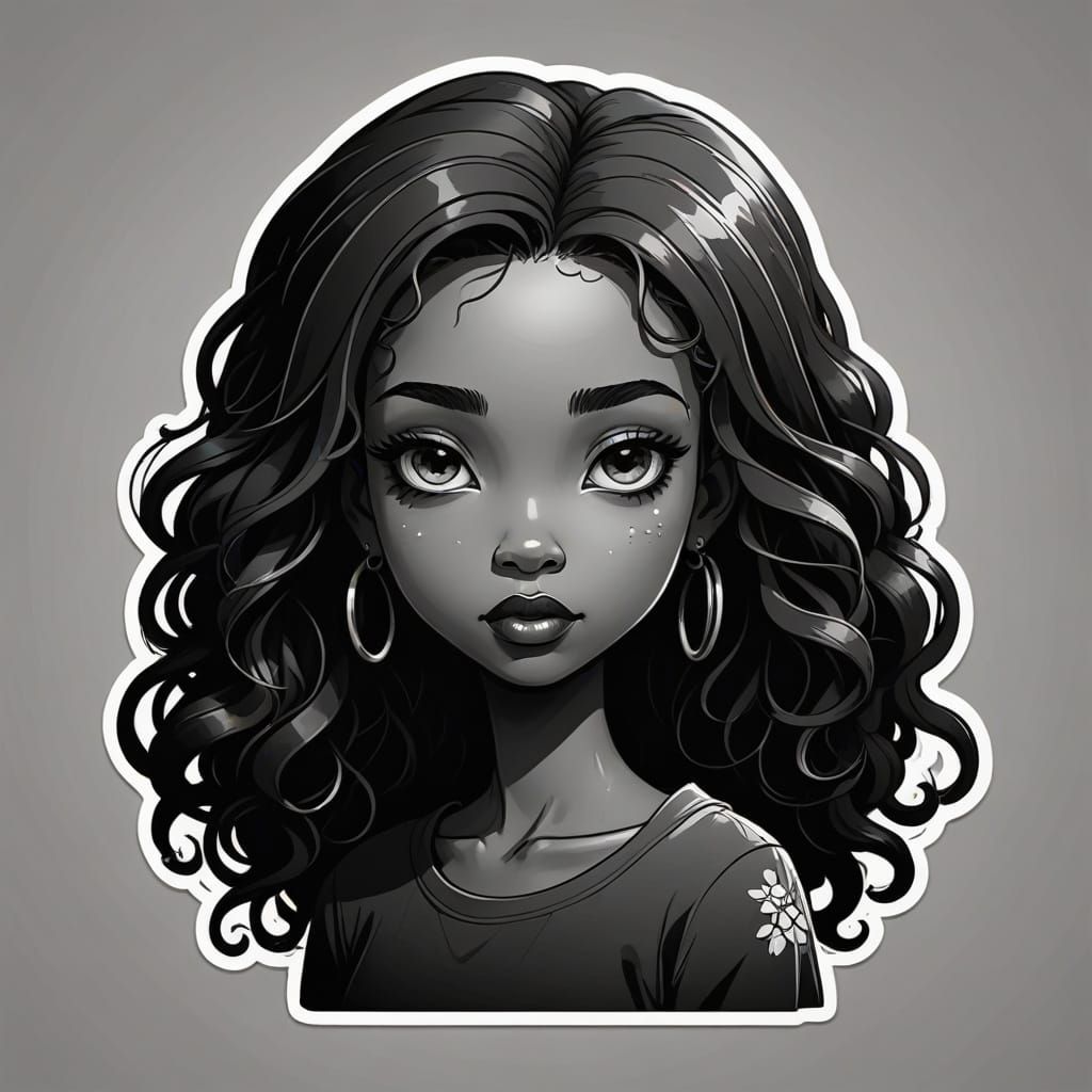 Beautiful Girl in Modern Cartoon Style with Thick Contours
