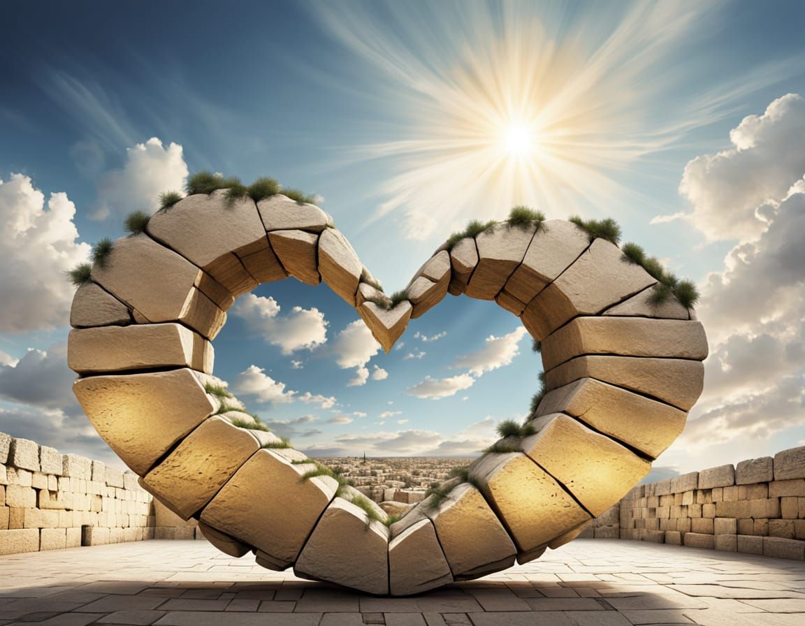 Glowing Heart-Shaped Western Wall in Serene Dreamy Light