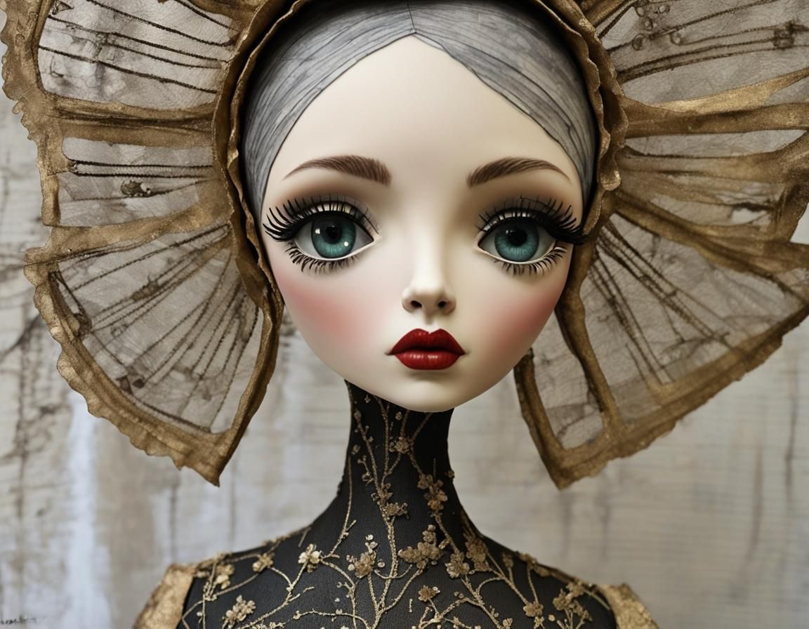 Dreamlike Figure in Juniper Lamplight, Metallic Paper Tole S...