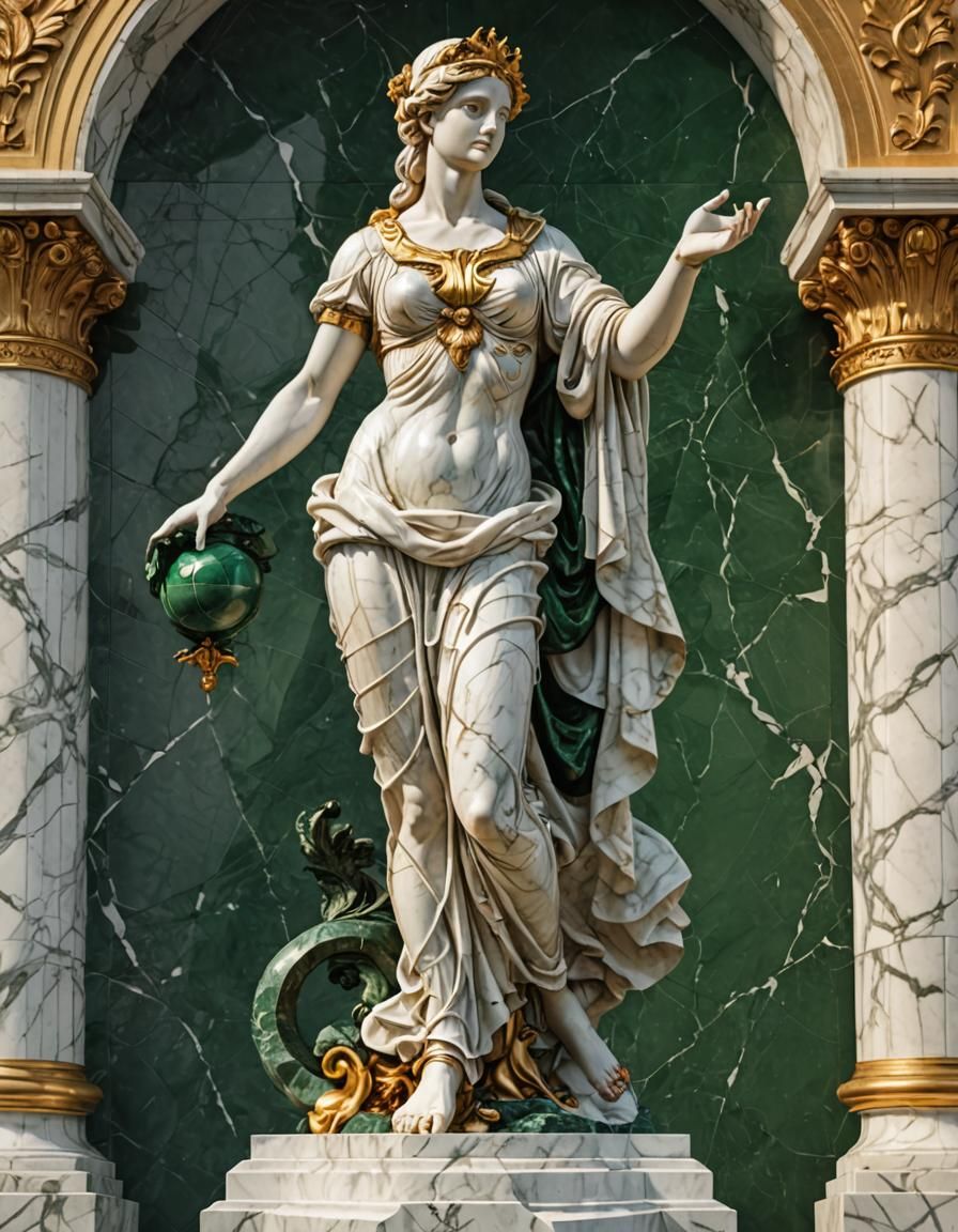 Venus Statue in White Marble, Art Deco Style