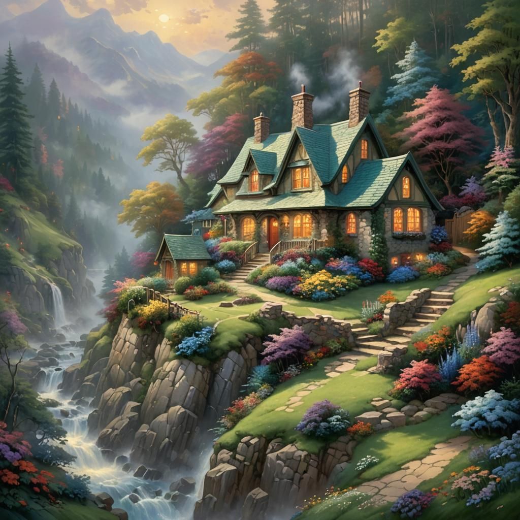 Ethereal Cottage Built into Hillside, Fantasy Art