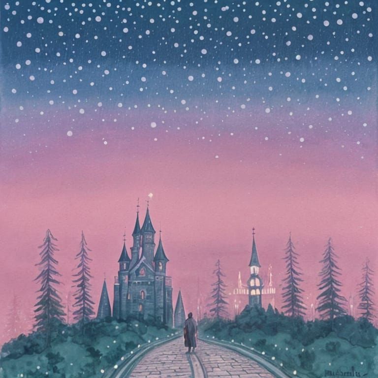 Whimsical Castle Path in a Pink Forest
