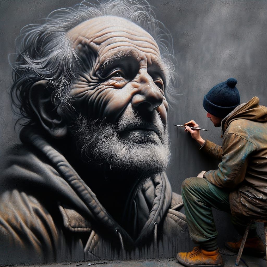 Dramatic Street Artist Portrait in Trompe-l'œil Style