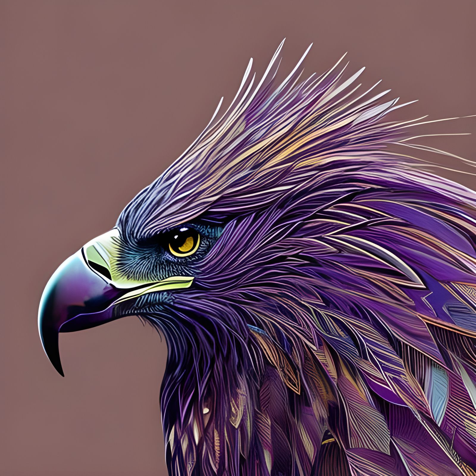 Purple Bald Eagle Portrait with Bronze Outlines