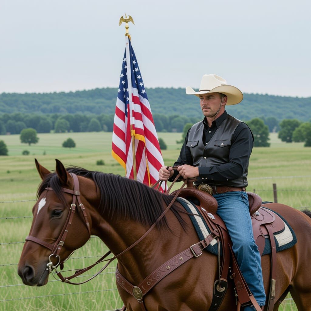 Cowboy on Horseback in the Wild West