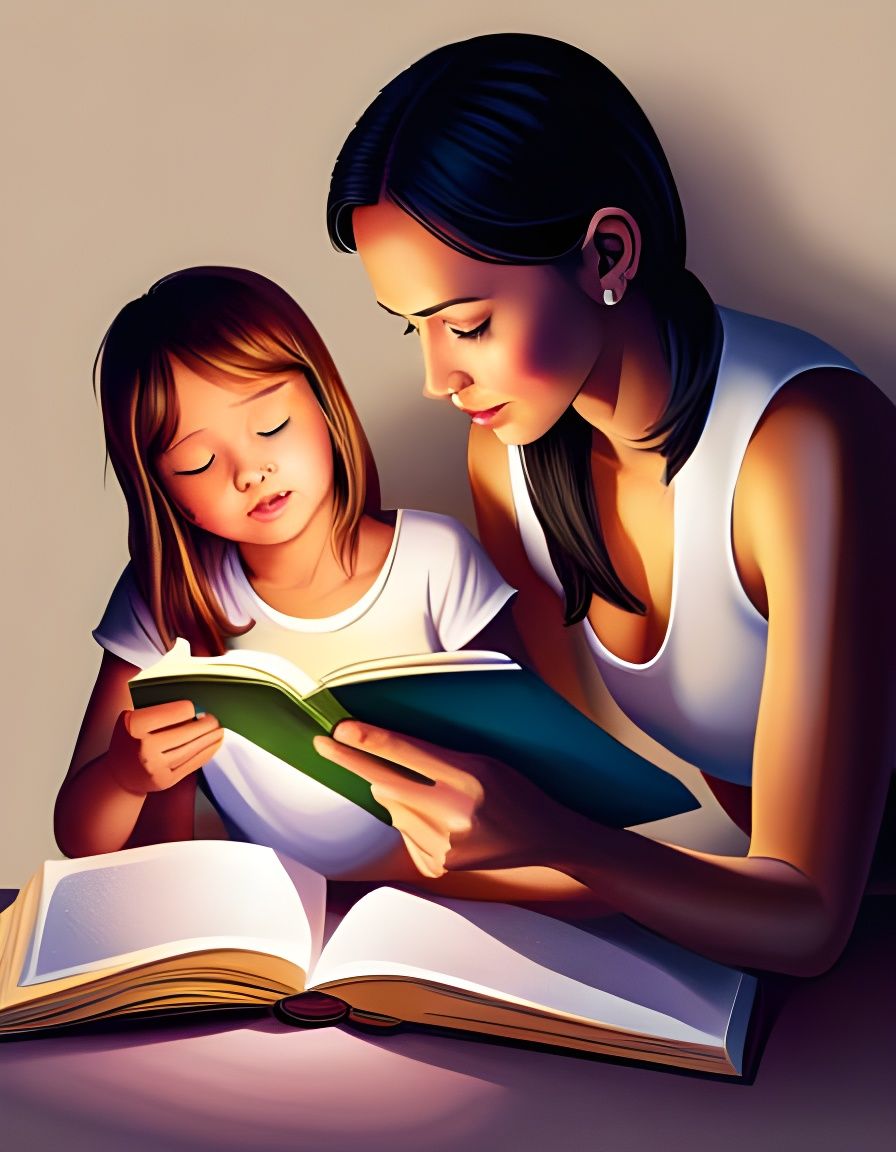 Mother Reading to Daughter: Hyperrealistic Digital Art