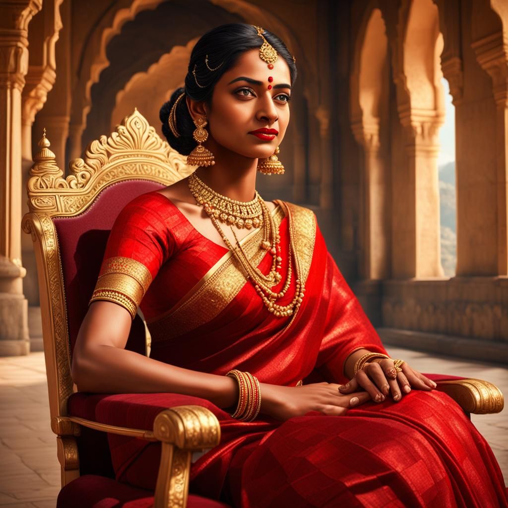 Woman in Red Saree in Royal Setting