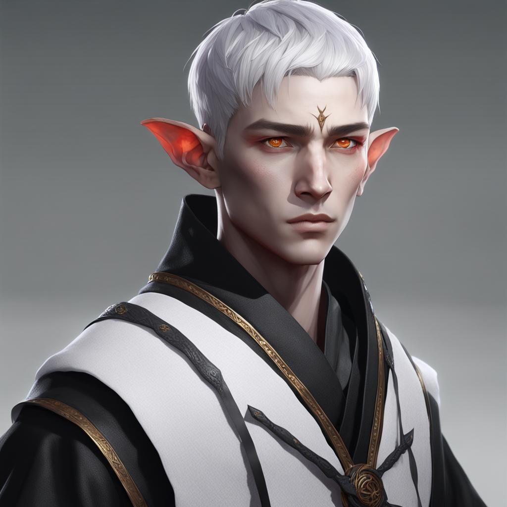 Demon-Possessed Half-Elf Monk in Anime Style