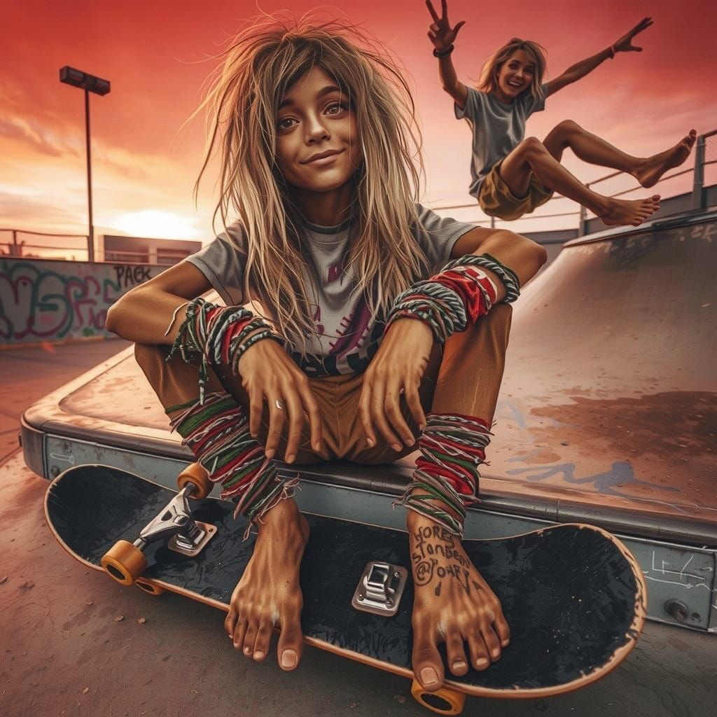 Gritty Urban Skater in Street Art Style