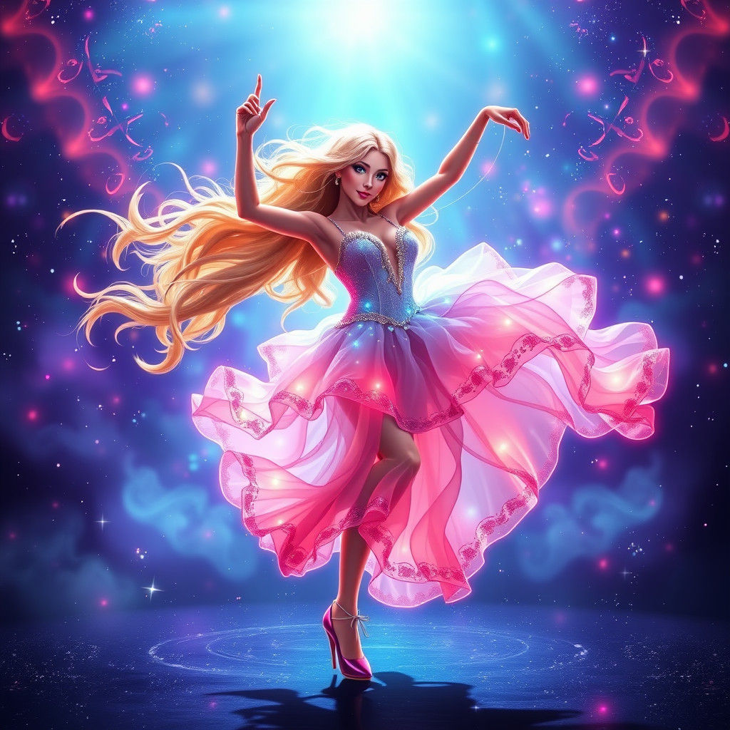 Anime Dancer in Holographic Cosmic Astral Scene