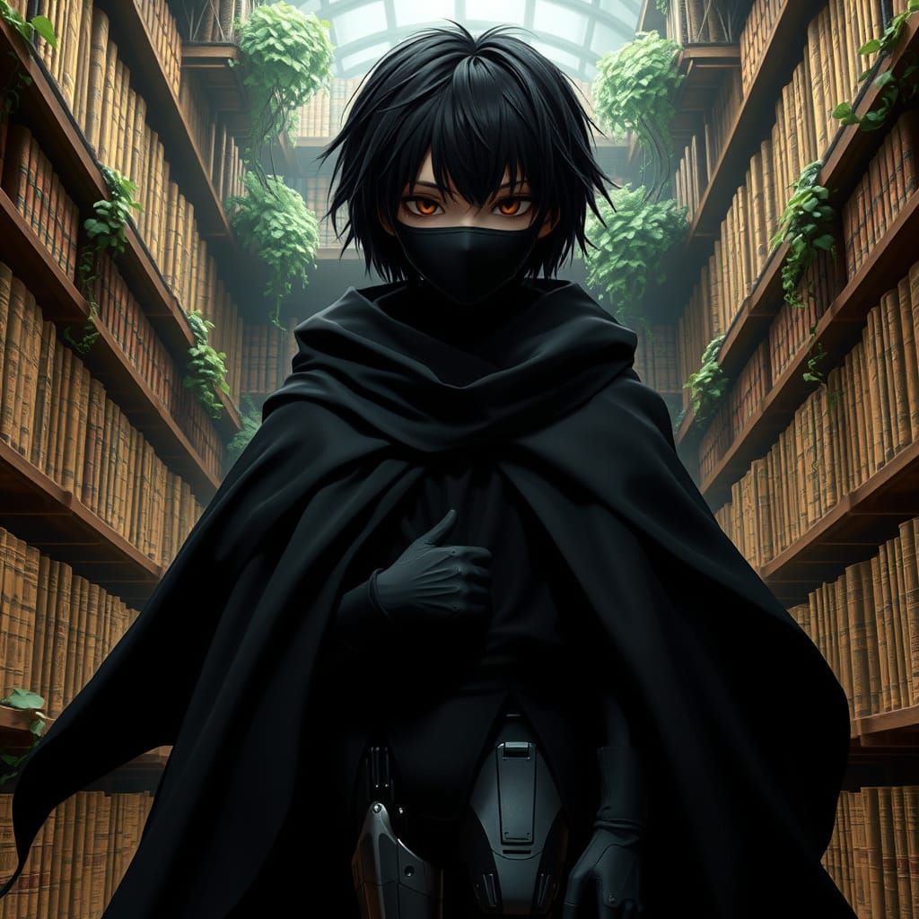 Mysterious Young Hero in Dark Fantasy Attire