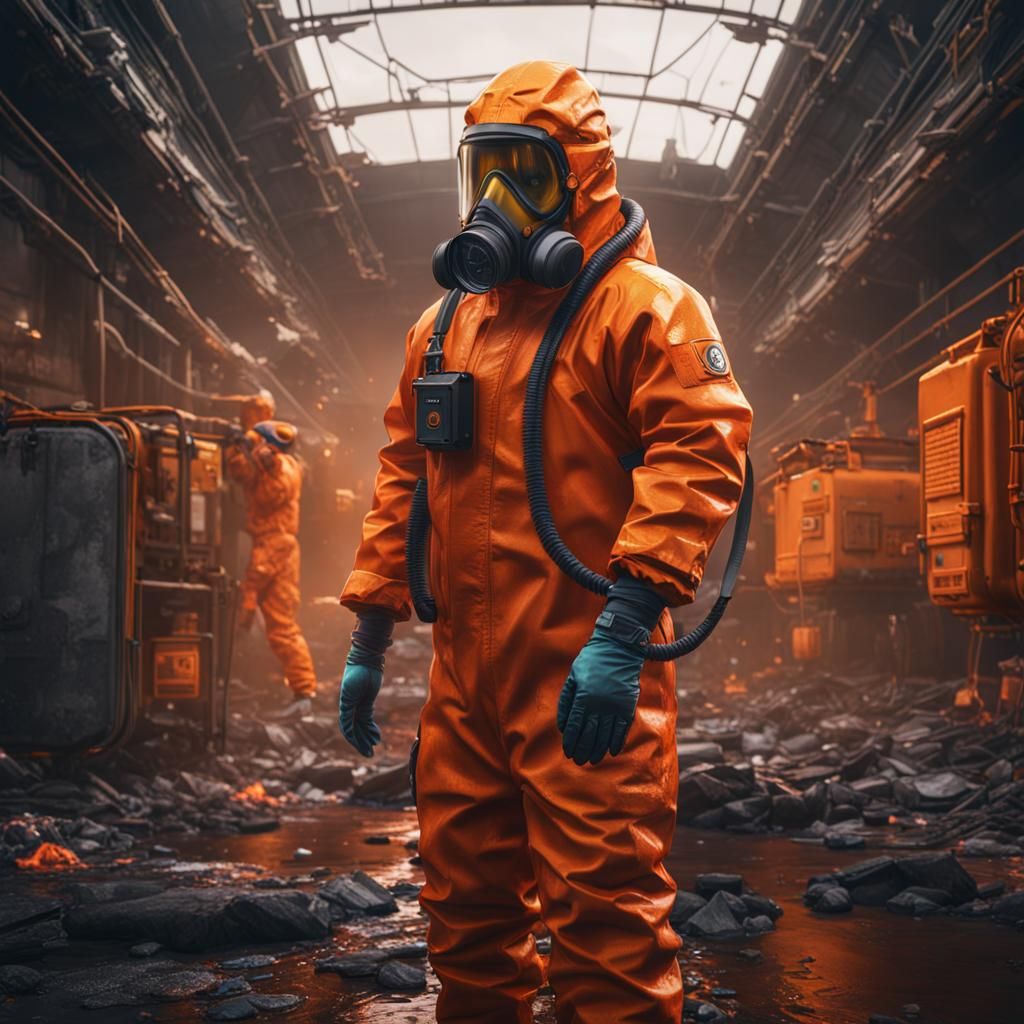 Orange Hazmat Suit in Detailed Digital Painting
