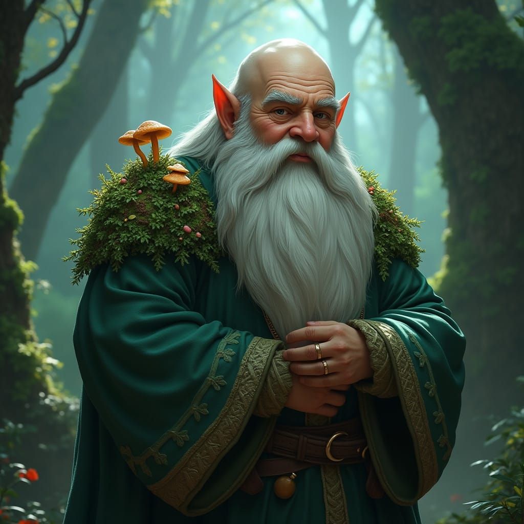 Ancient Gnome Wizard Embodied by Forest Magic