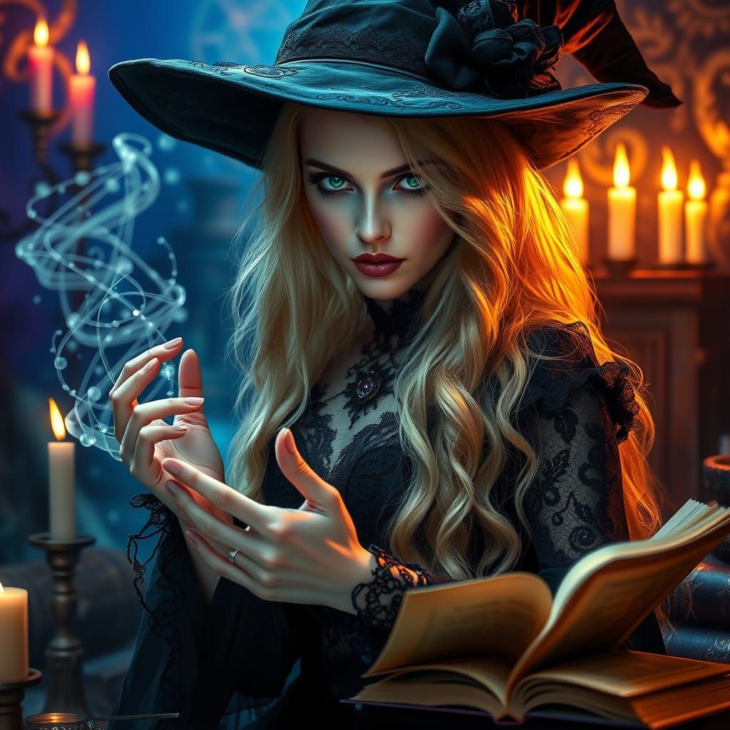 Gothic Blonde Witch Conjures Magic with Elaborate Incantatio...