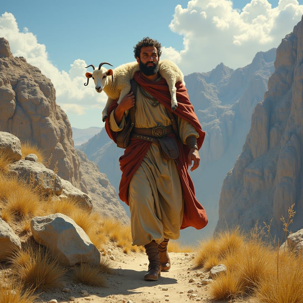 Hyperdetailed Shepherd with Lamb in Ancient Israel