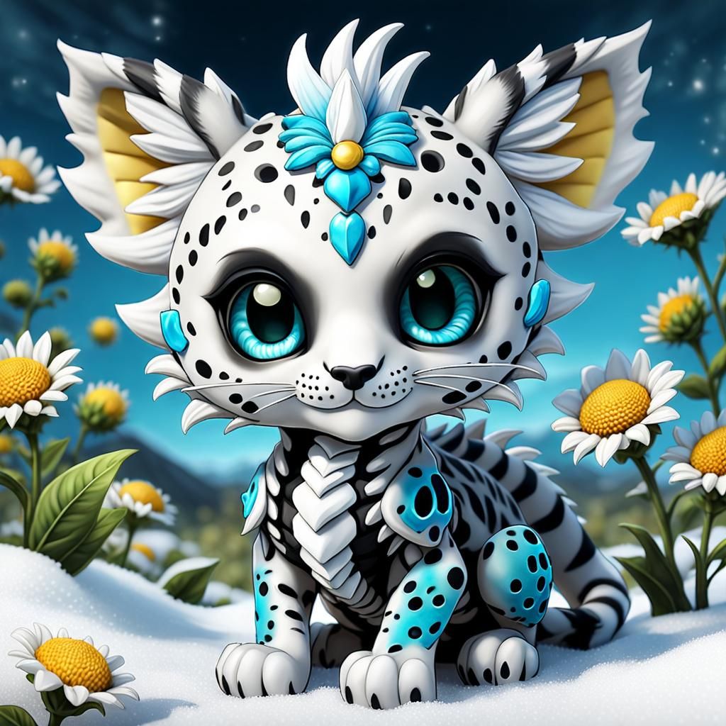 Chibi Dragon Snow Leopard Skeleton in Bee Costume