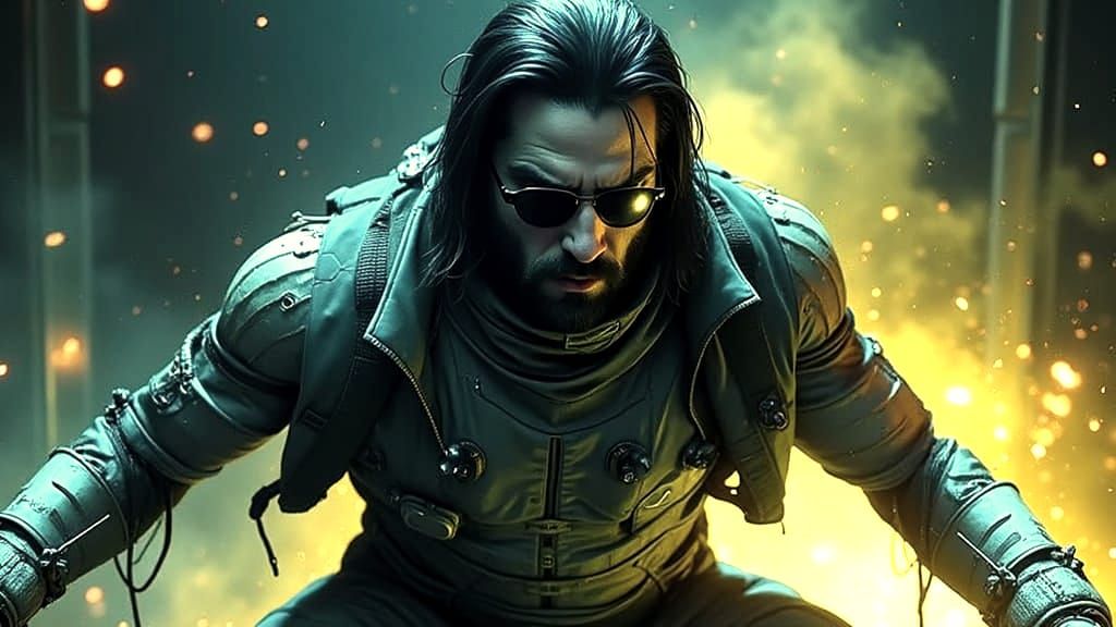 Shocked Cyberpunk Man in Red Light