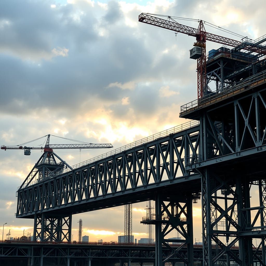 Majestic Industrial Bridge Construction in Gritty, High-Cont...