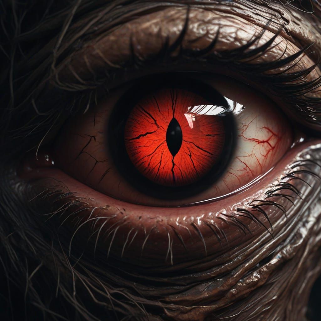 Demonic Eyes in Darkness: A Dark Fantasy Oil Painting