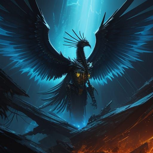 Cyberpunk Phoenix with Blue Spectral Fire Aura