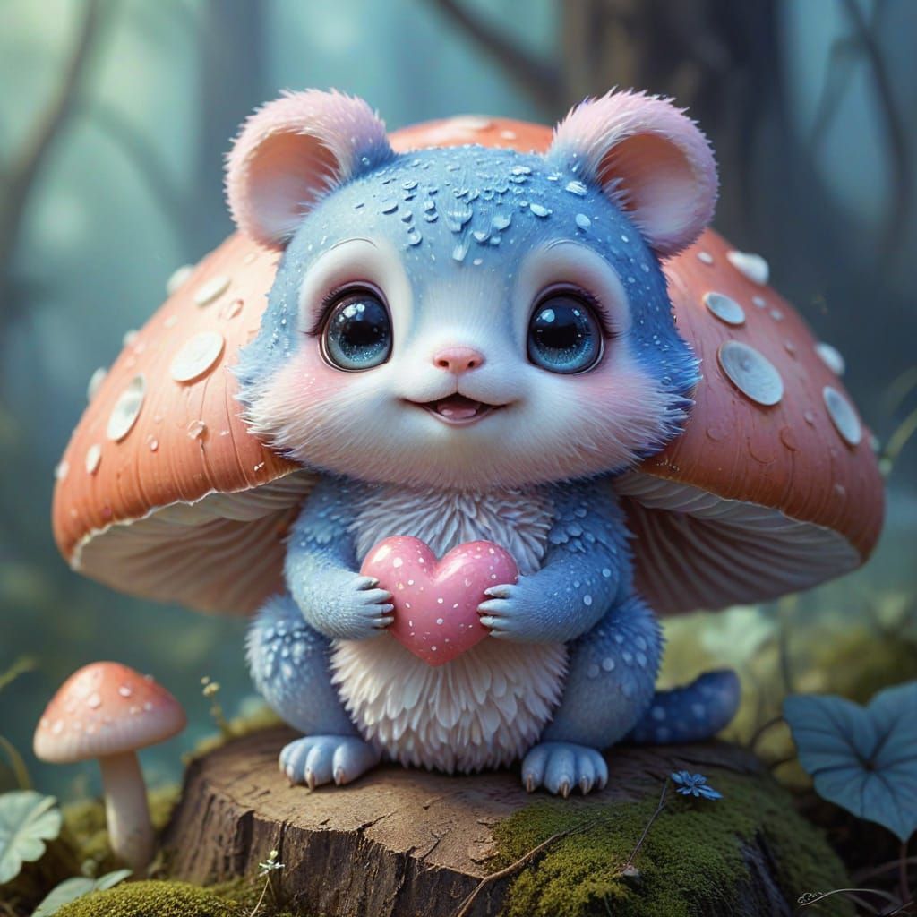 Whimsical Kawaii Creature in Pastel Wonderland