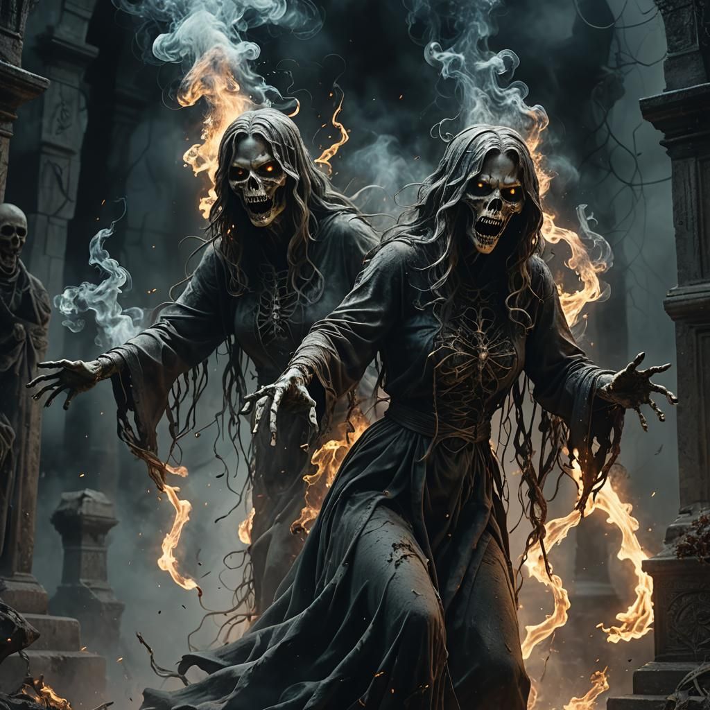 Horror Demon Ghost in Swirling Smoke: 3D Render