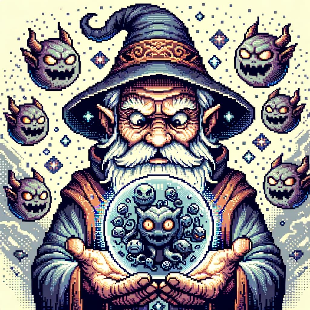 Pixel Art Wizard With Evil Spirits