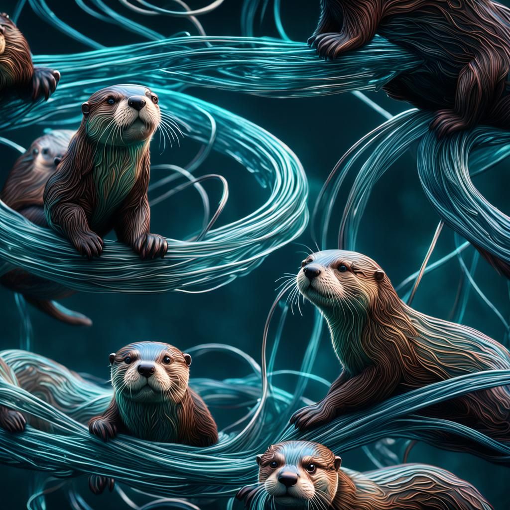 Glass Wire Otters: Intricate Digital Matte Painting