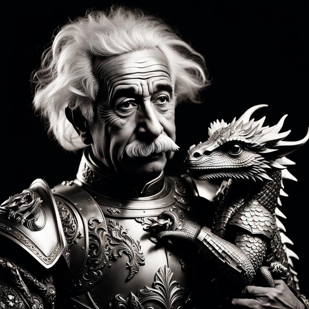 Einstein the Knight with Dragon: Black and White Photography